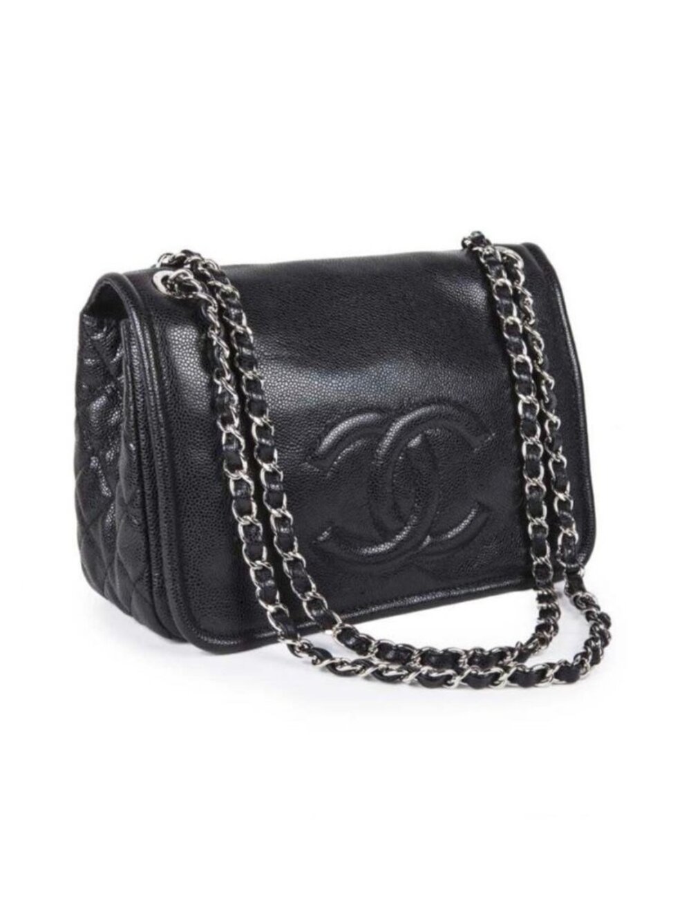 Chanel Black Timeless Caviar CC Flap Bag w/ Silver Hardware